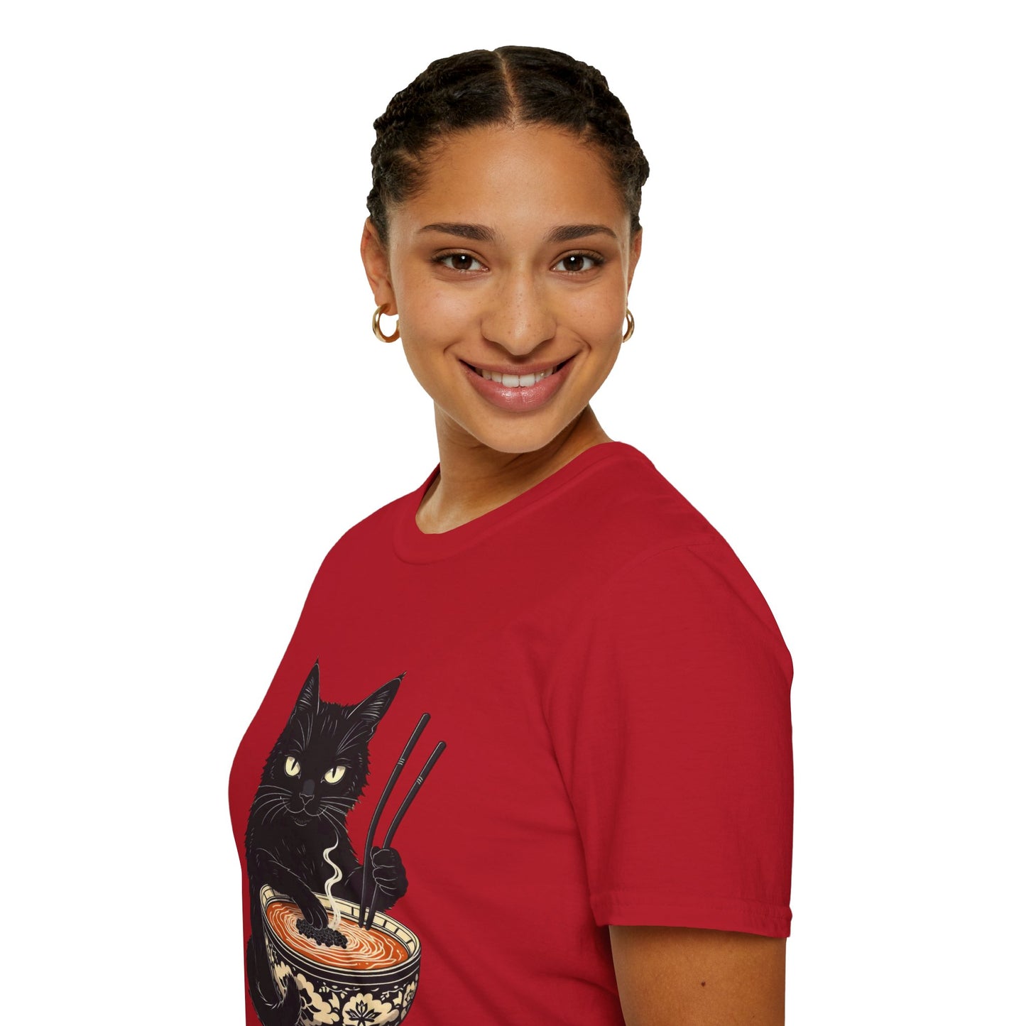 Noodle Cat Shirt, Ramen Cat T-Shirt, Foodie Lover Shirts, Black Cat Noodle T-Shirts, Retro Cat Tees, Cat Lover Sweatshirts, Black Cat Tee Funny Black Cat Ramen Unisex Softstyle T-Shirt