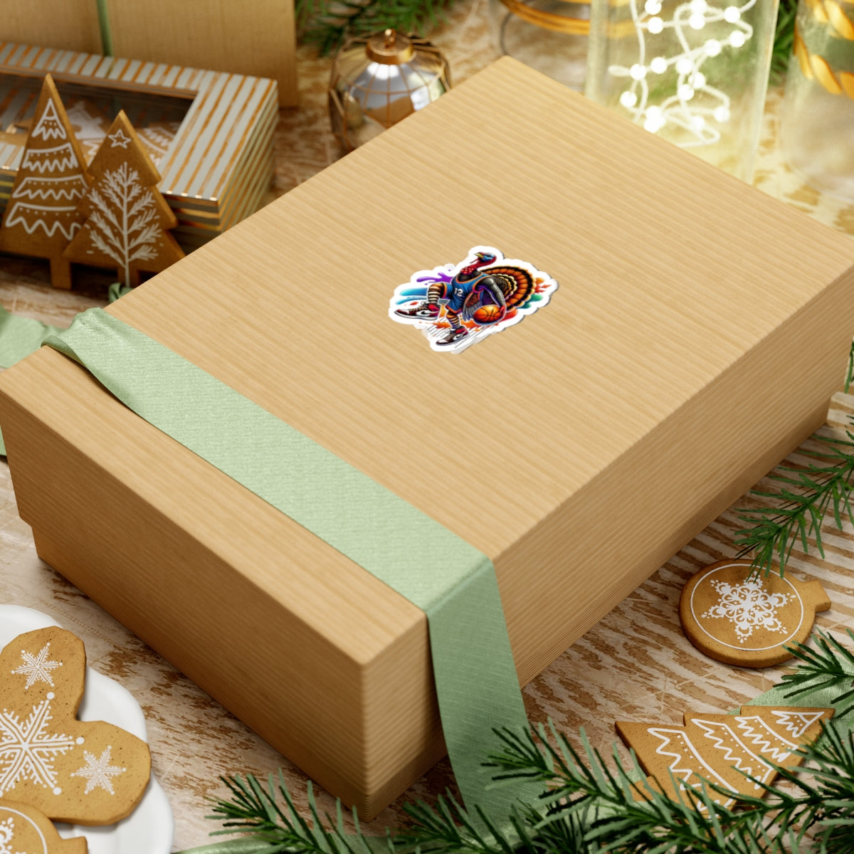 Thanksgiving Basketball Turkey Kiss-Cut Stickers -Fun Holiday Décor for Your Laptop & Gear