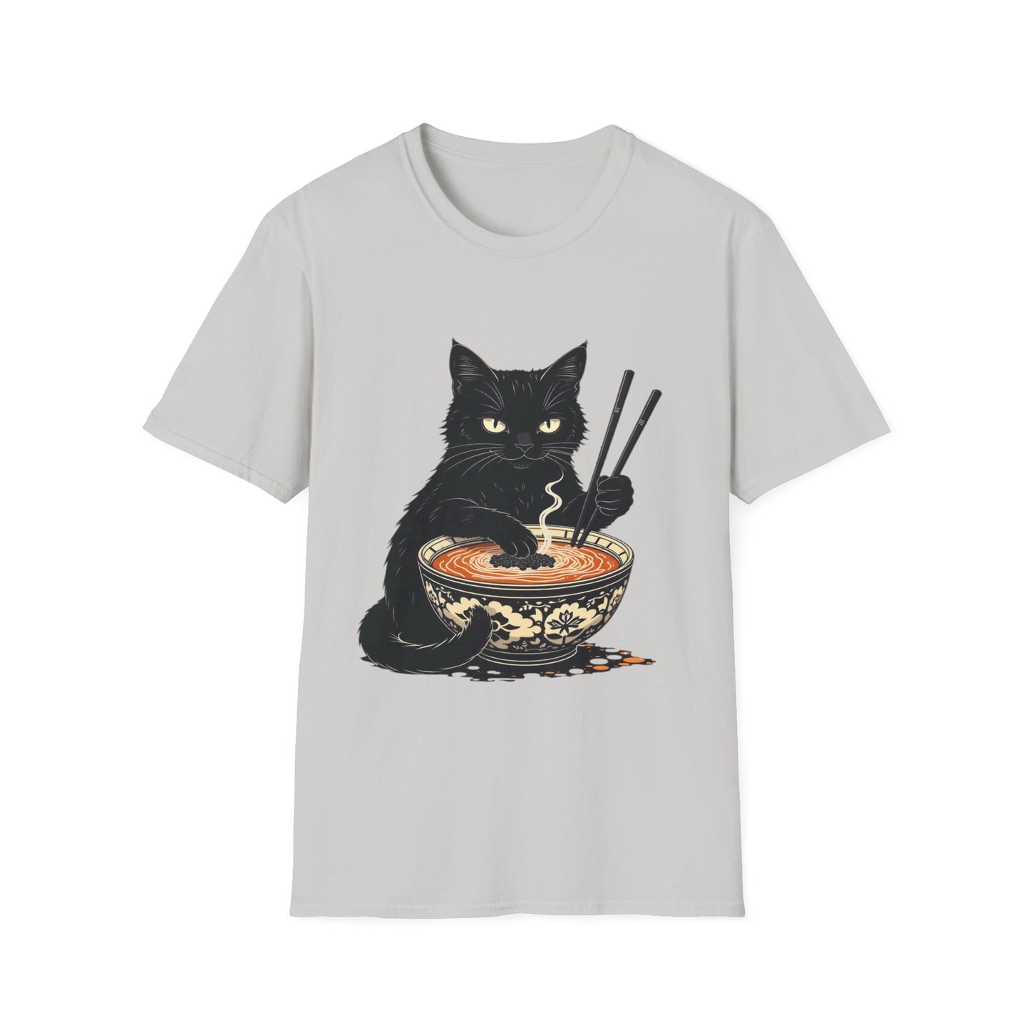 Noodle Cat Shirt, Ramen Cat T-Shirt, Foodie Lover Shirts, Black Cat Noodle T-Shirts, Retro Cat Tees, Cat Lover Sweatshirts, Black Cat Tee Funny Black Cat Ramen Unisex Softstyle T-Shirt