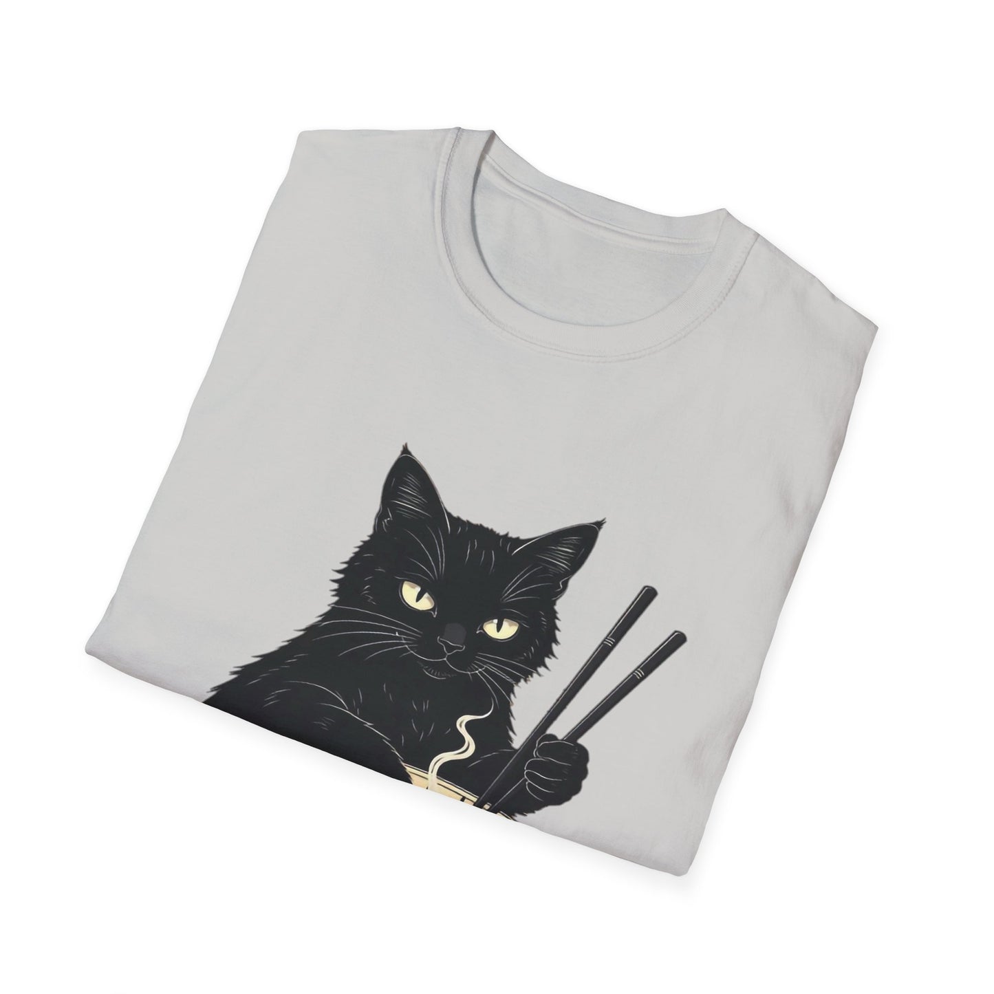 Noodle Cat Shirt, Ramen Cat T-Shirt, Foodie Lover Shirts, Black Cat Noodle T-Shirts, Retro Cat Tees, Cat Lover Sweatshirts, Black Cat Tee Funny Black Cat Ramen Unisex Softstyle T-Shirt