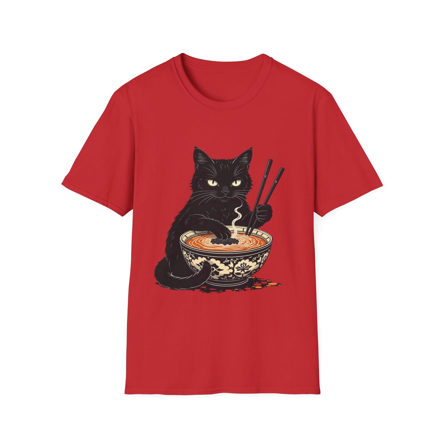 Noodle Cat Shirt, Ramen Cat T-Shirt, Foodie Lover Shirts, Black Cat Noodle T-Shirts, Retro Cat Tees, Cat Lover Sweatshirts, Black Cat Tee Funny Black Cat Ramen Unisex Softstyle T-Shirt