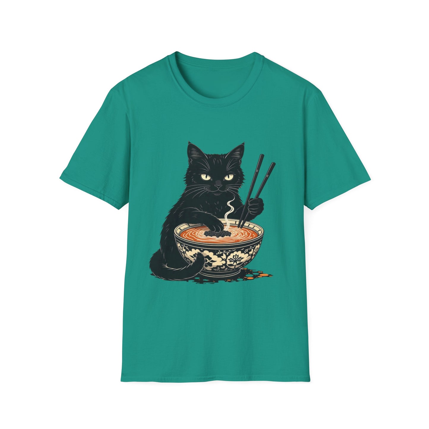 Noodle Cat Shirt, Ramen Cat T-Shirt, Foodie Lover Shirts, Black Cat Noodle T-Shirts, Retro Cat Tees, Cat Lover Sweatshirts, Black Cat Tee Funny Black Cat Ramen Unisex Softstyle T-Shirt