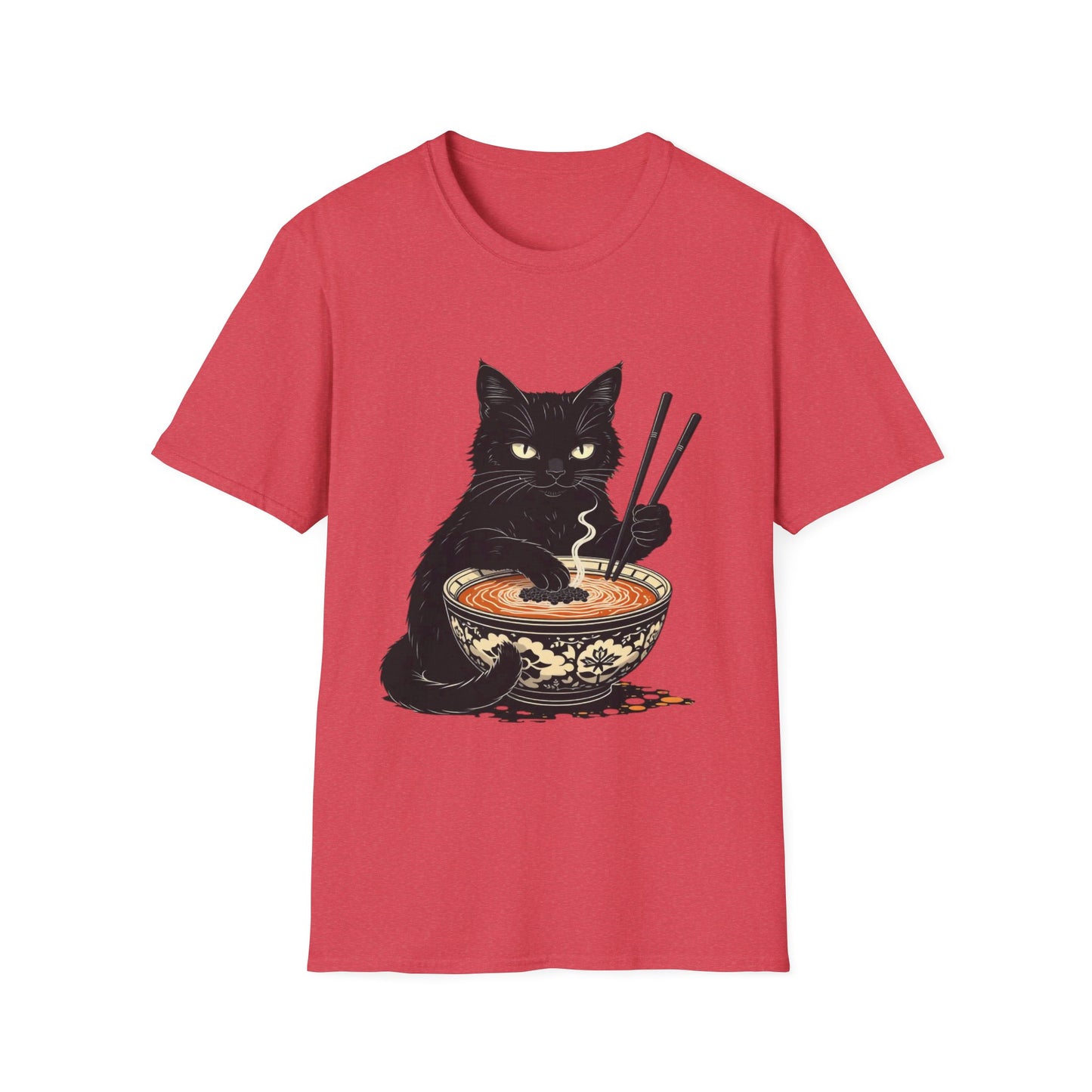 Noodle Cat Shirt, Ramen Cat T-Shirt, Foodie Lover Shirts, Black Cat Noodle T-Shirts, Retro Cat Tees, Cat Lover Sweatshirts, Black Cat Tee Funny Black Cat Ramen Unisex Softstyle T-Shirt