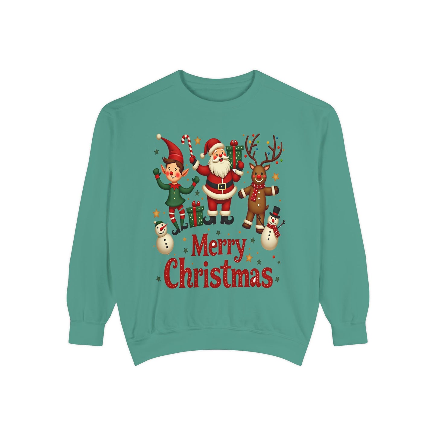 Funny Christmas Unisex Garment-Dyed Sweatshirt | Festive Holiday Apparel Christmas Friend Sweatshirt, Retro Holiday Crewneck Elf Tee