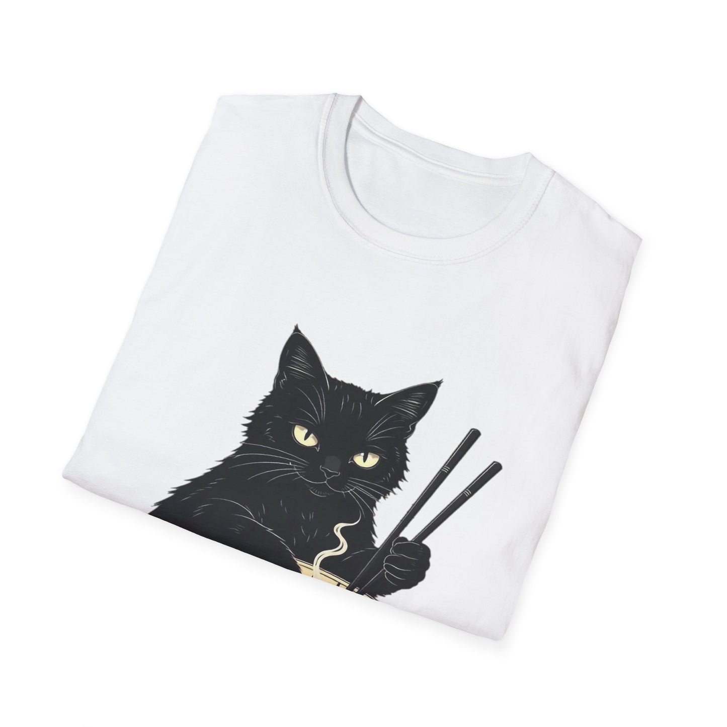 Noodle Cat Shirt, Ramen Cat T-Shirt, Foodie Lover Shirts, Black Cat Noodle T-Shirts, Retro Cat Tees, Cat Lover Sweatshirts, Black Cat Tee Funny Black Cat Ramen Unisex Softstyle T-Shirt