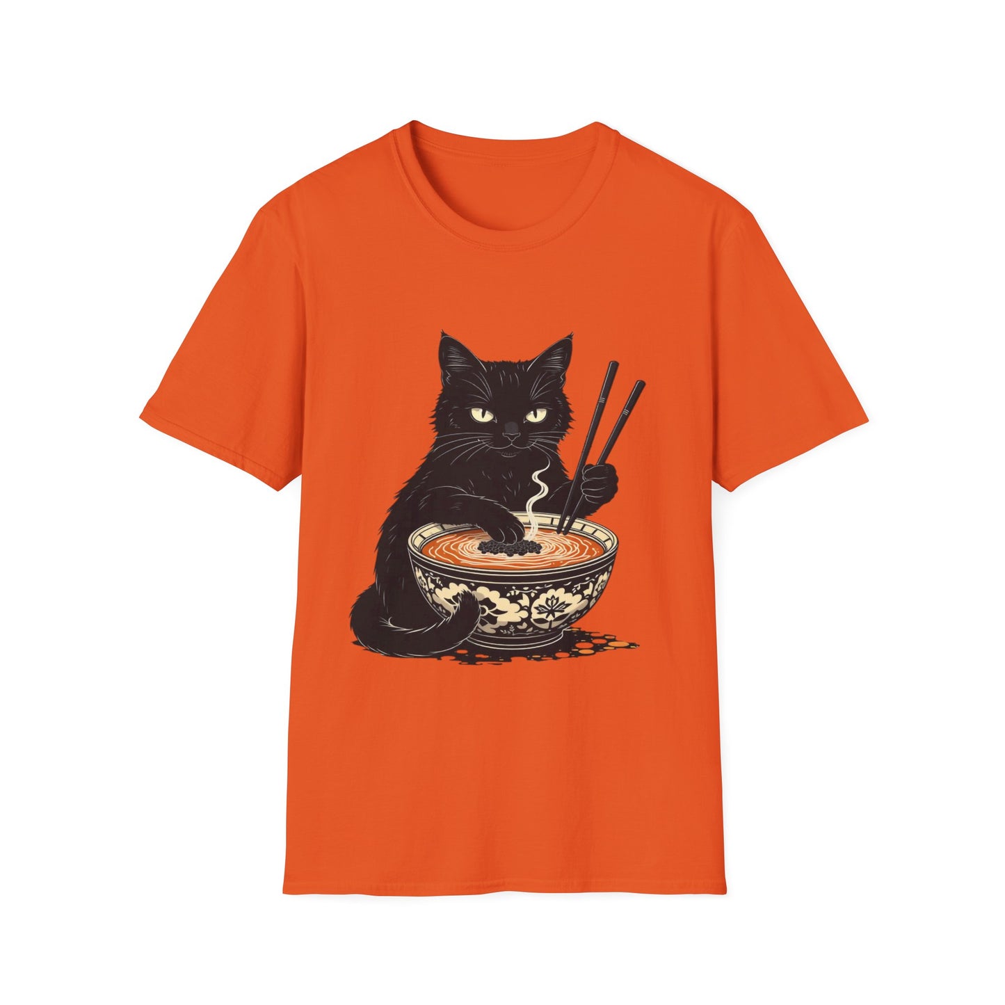 Noodle Cat Shirt, Ramen Cat T-Shirt, Foodie Lover Shirts, Black Cat Noodle T-Shirts, Retro Cat Tees, Cat Lover Sweatshirts, Black Cat Tee Funny Black Cat Ramen Unisex Softstyle T-Shirt