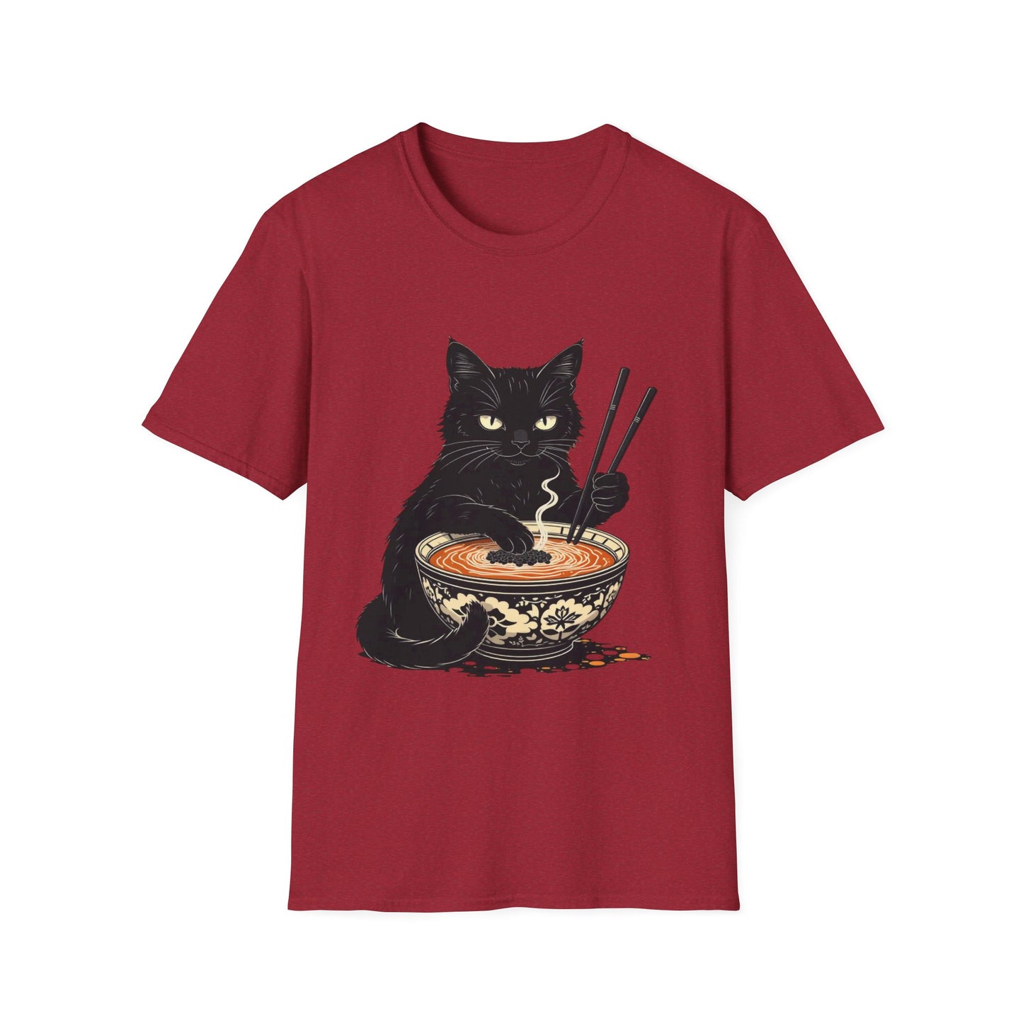 Noodle Cat Shirt, Ramen Cat T-Shirt, Foodie Lover Shirts, Black Cat Noodle T-Shirts, Retro Cat Tees, Cat Lover Sweatshirts, Black Cat Tee Funny Black Cat Ramen Unisex Softstyle T-Shirt