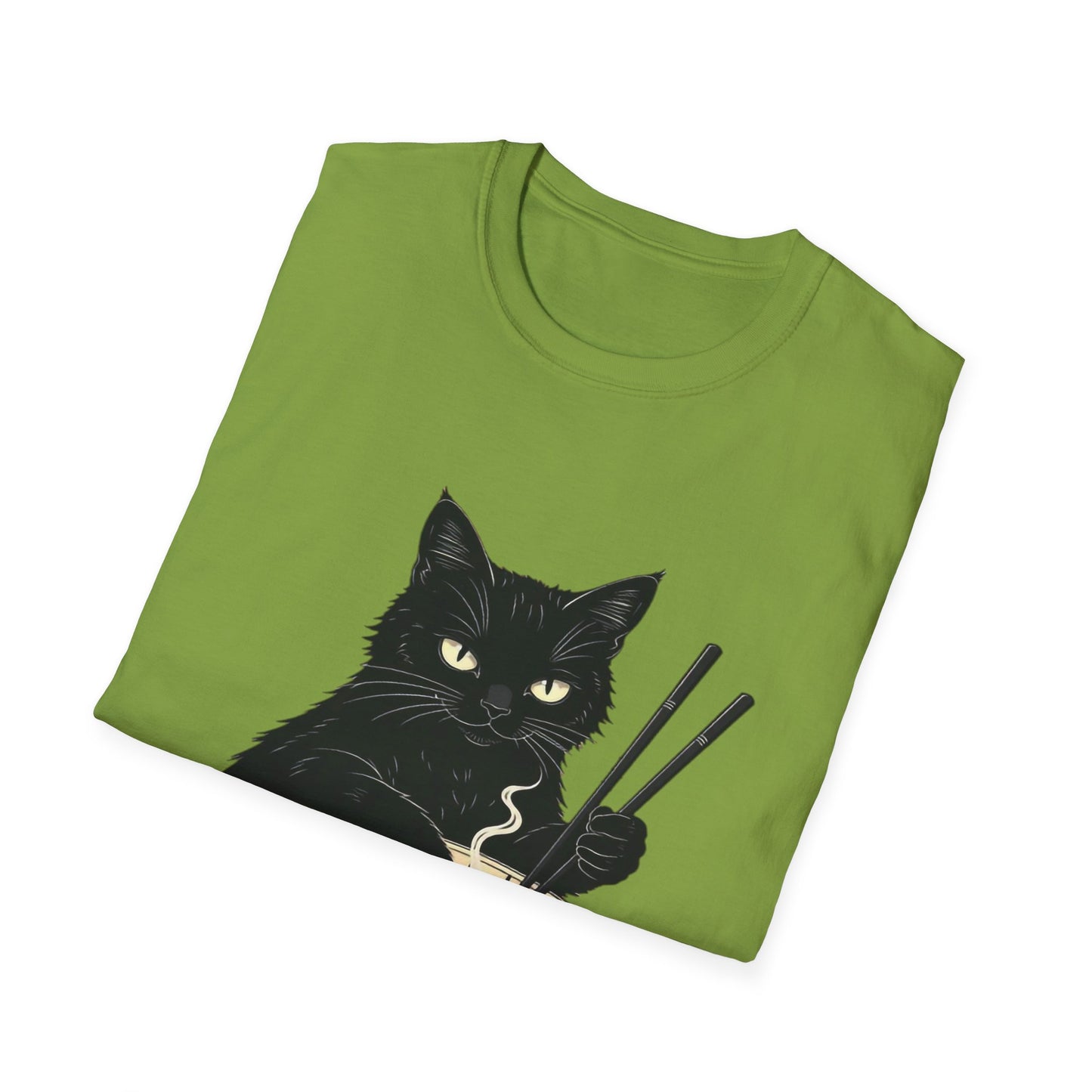 Noodle Cat Shirt, Ramen Cat T-Shirt, Foodie Lover Shirts, Black Cat Noodle T-Shirts, Retro Cat Tees, Cat Lover Sweatshirts, Black Cat Tee Funny Black Cat Ramen Unisex Softstyle T-Shirt
