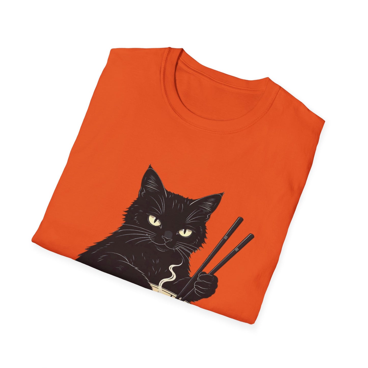 Noodle Cat Shirt, Ramen Cat T-Shirt, Foodie Lover Shirts, Black Cat Noodle T-Shirts, Retro Cat Tees, Cat Lover Sweatshirts, Black Cat Tee Funny Black Cat Ramen Unisex Softstyle T-Shirt