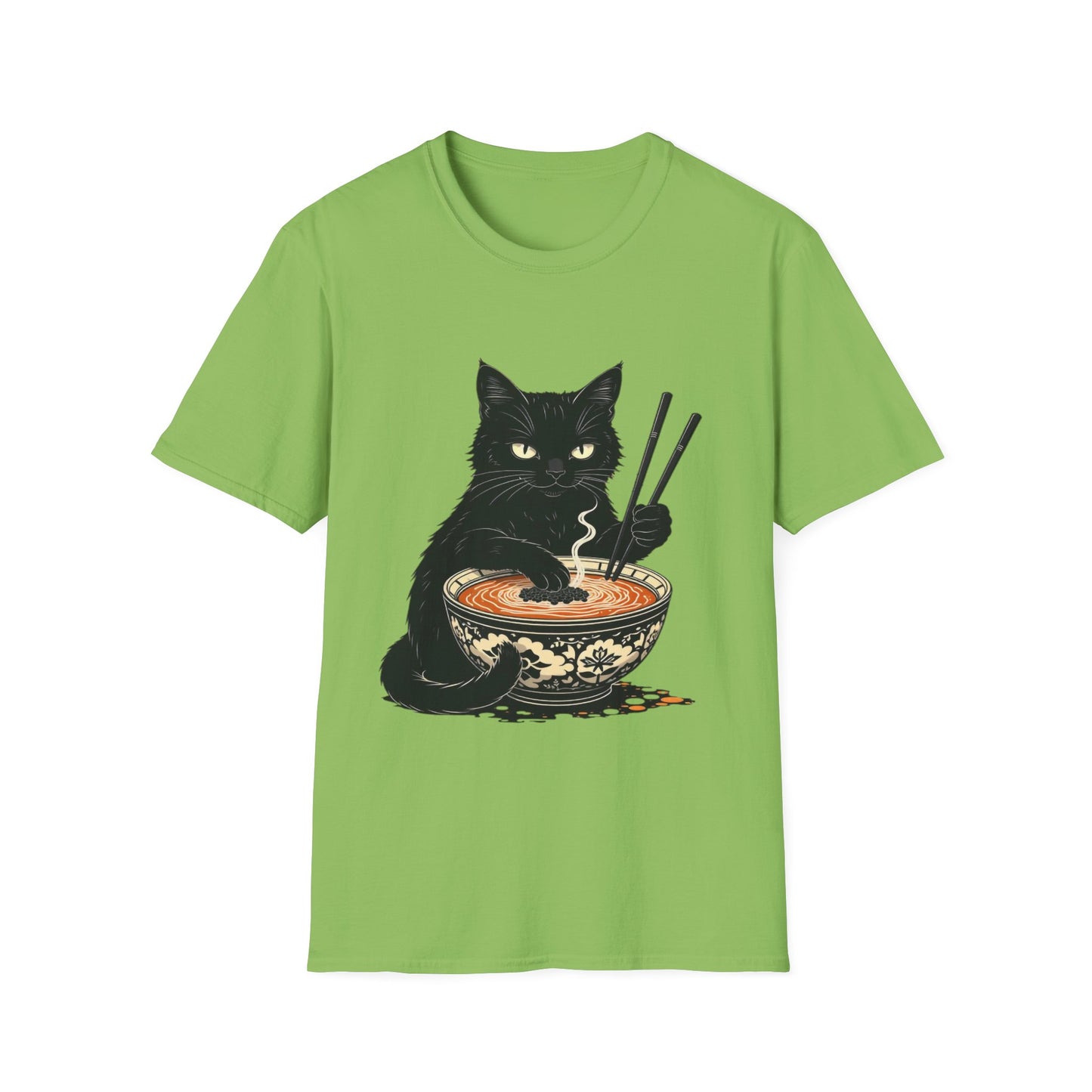 Noodle Cat Shirt, Ramen Cat T-Shirt, Foodie Lover Shirts, Black Cat Noodle T-Shirts, Retro Cat Tees, Cat Lover Sweatshirts, Black Cat Tee Funny Black Cat Ramen Unisex Softstyle T-Shirt