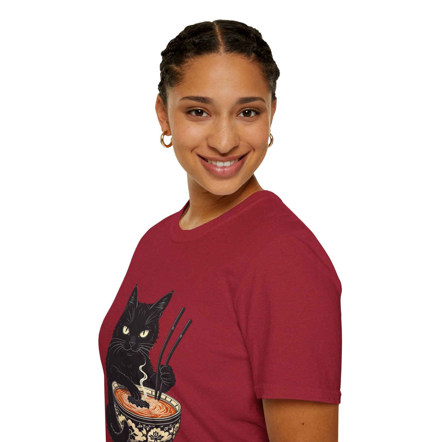 Noodle Cat Shirt, Ramen Cat T-Shirt, Foodie Lover Shirts, Black Cat Noodle T-Shirts, Retro Cat Tees, Cat Lover Sweatshirts, Black Cat Tee Funny Black Cat Ramen Unisex Softstyle T-Shirt
