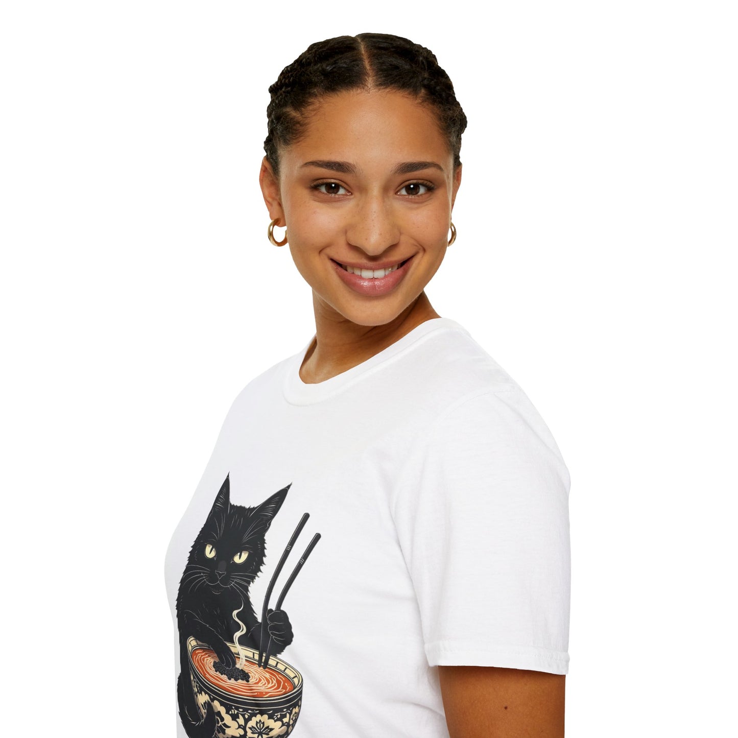 Noodle Cat Shirt, Ramen Cat T-Shirt, Foodie Lover Shirts, Black Cat Noodle T-Shirts, Retro Cat Tees, Cat Lover Sweatshirts, Black Cat Tee Funny Black Cat Ramen Unisex Softstyle T-Shirt