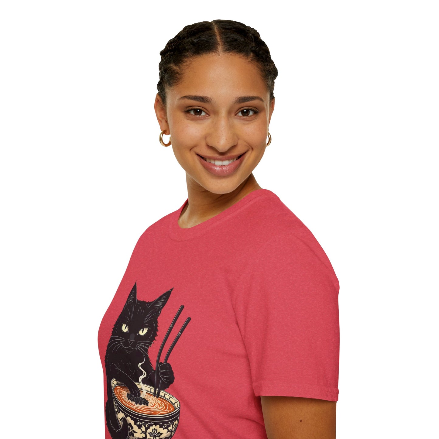 Noodle Cat Shirt, Ramen Cat T-Shirt, Foodie Lover Shirts, Black Cat Noodle T-Shirts, Retro Cat Tees, Cat Lover Sweatshirts, Black Cat Tee Funny Black Cat Ramen Unisex Softstyle T-Shirt