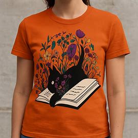 Floral Cat Shirt – Cute Cat Lover T-Shirt, Cat Book Shirt, Perfect Cat Mom Gift for Her