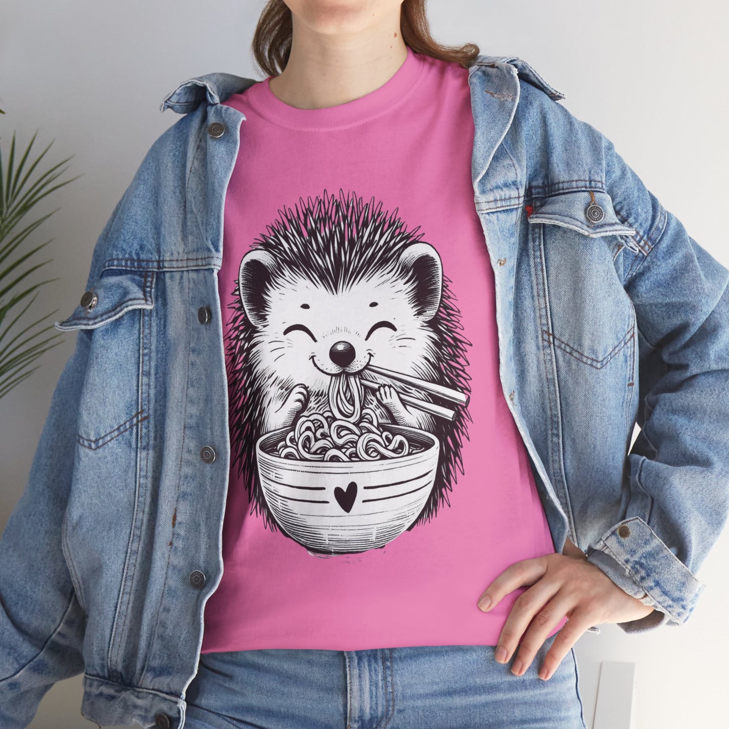 Noodle Hedgehog Shirt, Ramen HedgehogT-Shirt, Foodie Lover Shirts, Black Hedgehog Noodle T-Shirts, Retro HedgehogTees, Hedgehog Lover Sweatshirts, Black Hedgehog Tee Cute Hedgehog Noodle Unisex Heavy Cotton Tee - Perfect for Animal Lovers