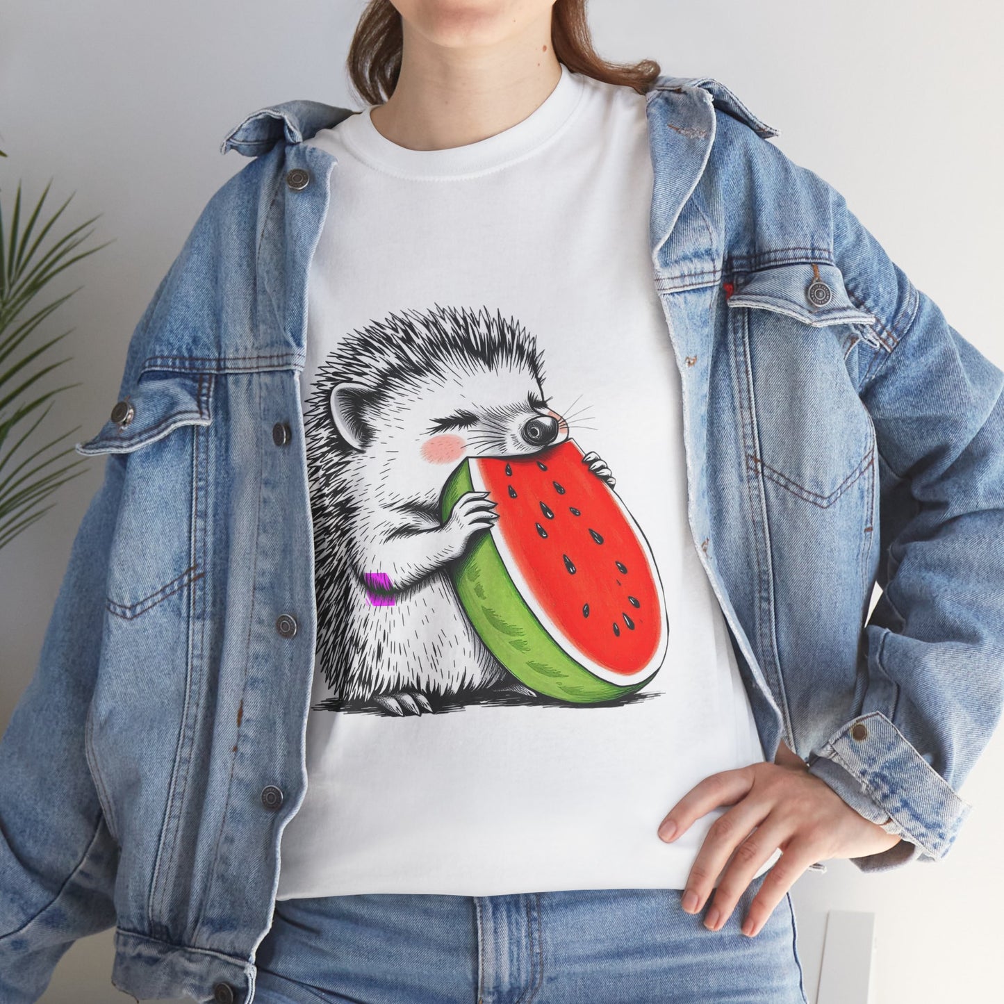Colorful Hedgehog T-Shirt, Cute Animal Eating Watermelon Tee, Unisex Graphic Shirt, Summer Fashion Top, Casual Wear, Gift Idea