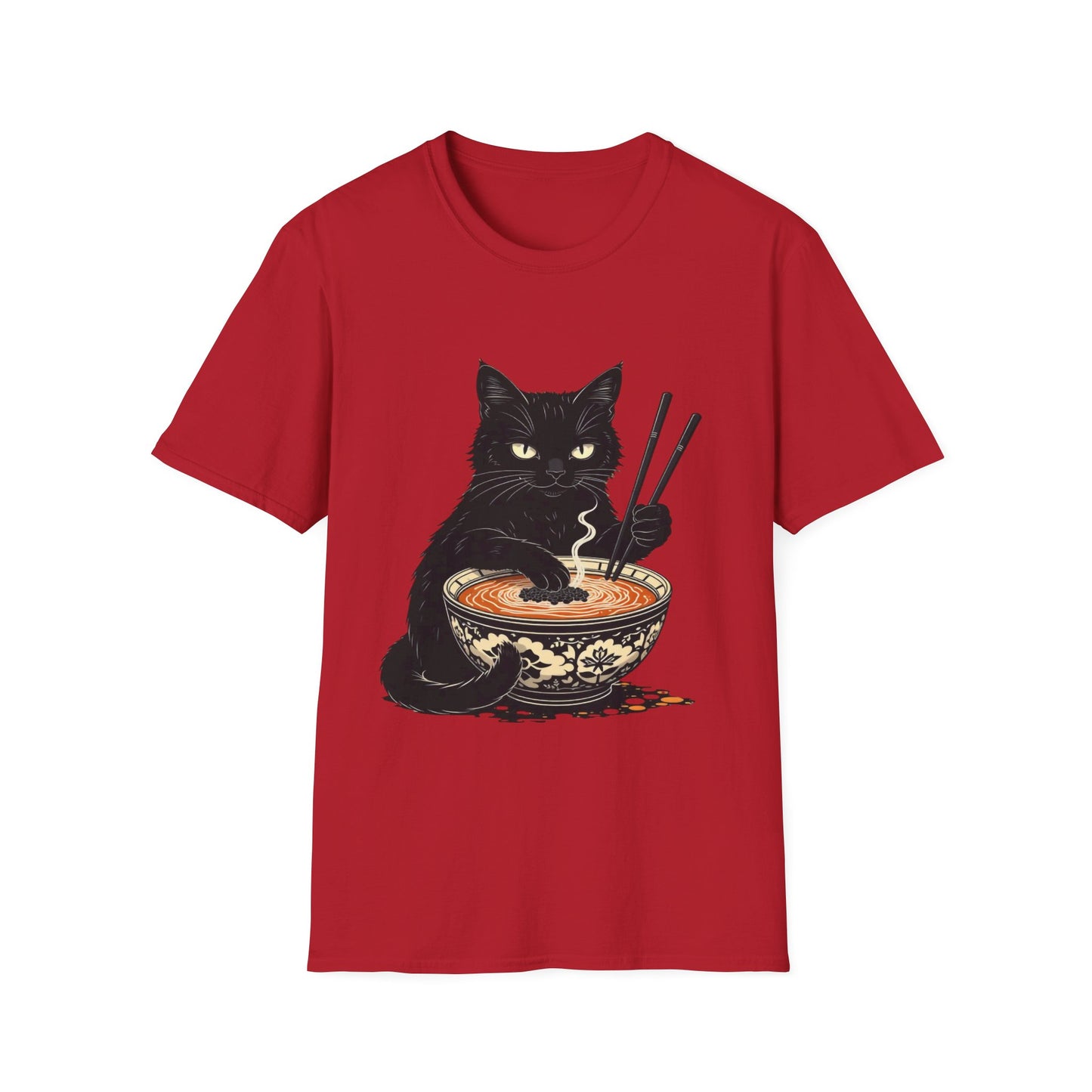 Noodle Cat Shirt, Ramen Cat T-Shirt, Foodie Lover Shirts, Black Cat Noodle T-Shirts, Retro Cat Tees, Cat Lover Sweatshirts, Black Cat Tee Funny Black Cat Ramen Unisex Softstyle T-Shirt