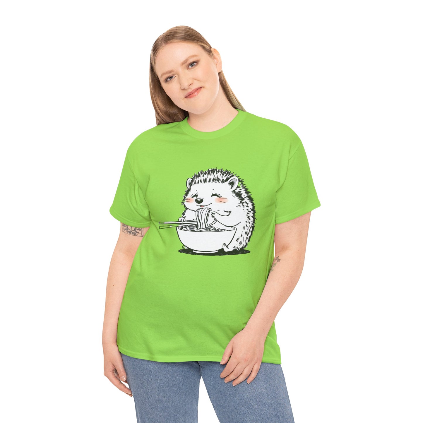 Noodle Hedgehog Shirt, Ramen HedgehogT-Shirt, Foodie Lover Shirts, Black Hedgehog Noodle T-Shirts, Retro HedgehogTees, Hedgehog Lover Sweatshirts, Black Hedgehog Tee Cute Hedgehog Eating Noodles Unisex Heavy Cotton Tee