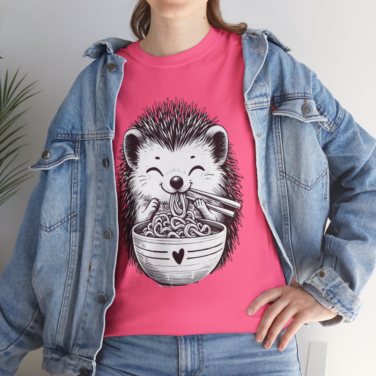 Noodle Hedgehog Shirt, Ramen HedgehogT-Shirt, Foodie Lover Shirts, Black Hedgehog Noodle T-Shirts, Retro HedgehogTees, Hedgehog Lover Sweatshirts, Black Hedgehog Tee Cute Hedgehog Noodle Unisex Heavy Cotton Tee - Perfect for Animal Lovers