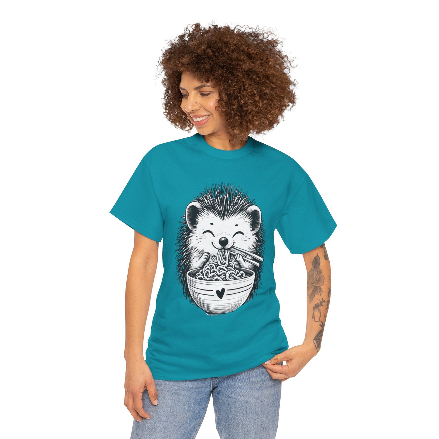 Noodle Hedgehog Shirt, Ramen HedgehogT-Shirt, Foodie Lover Shirts, Black Hedgehog Noodle T-Shirts, Retro HedgehogTees, Hedgehog Lover Sweatshirts, Black Hedgehog Tee Cute Hedgehog Noodle Unisex Heavy Cotton Tee - Perfect for Animal Lovers
