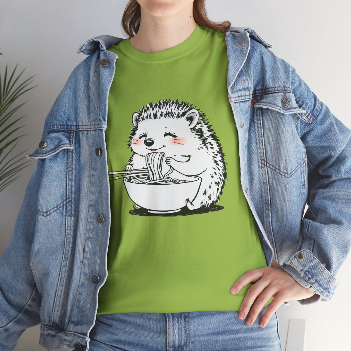 Noodle Hedgehog Shirt, Ramen HedgehogT-Shirt, Foodie Lover Shirts, Black Hedgehog Noodle T-Shirts, Retro HedgehogTees, Hedgehog Lover Sweatshirts, Black Hedgehog Tee Cute Hedgehog Eating Noodles Unisex Heavy Cotton Tee