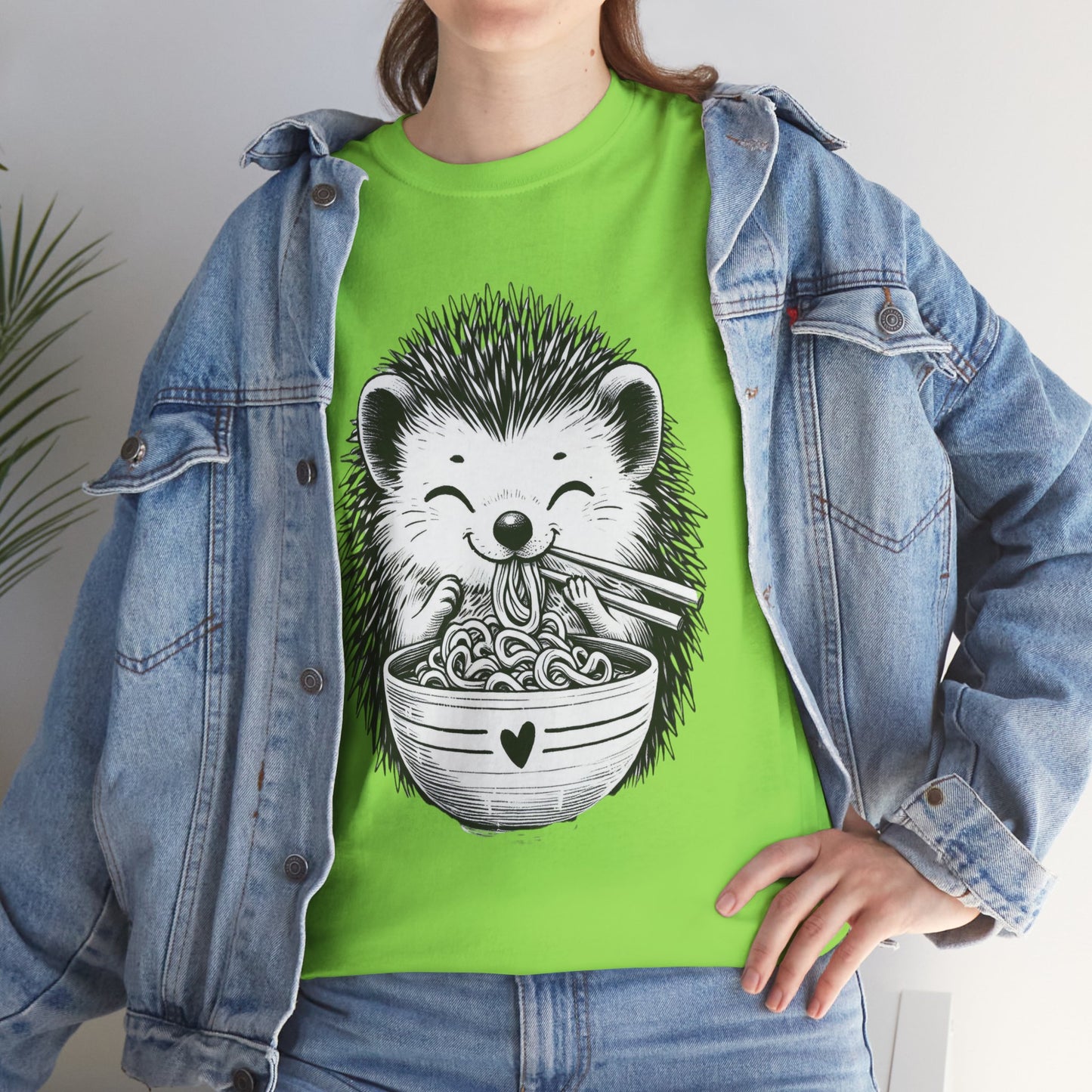 Noodle Hedgehog Shirt, Ramen HedgehogT-Shirt, Foodie Lover Shirts, Black Hedgehog Noodle T-Shirts, Retro HedgehogTees, Hedgehog Lover Sweatshirts, Black Hedgehog Tee Cute Hedgehog Noodle Unisex Heavy Cotton Tee - Perfect for Animal Lovers