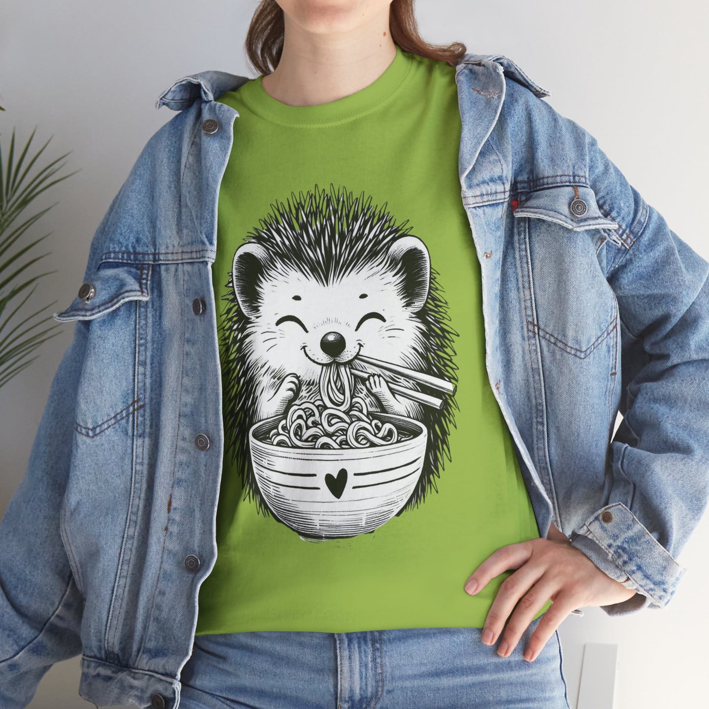 Noodle Hedgehog Shirt, Ramen HedgehogT-Shirt, Foodie Lover Shirts, Black Hedgehog Noodle T-Shirts, Retro HedgehogTees, Hedgehog Lover Sweatshirts, Black Hedgehog Tee Cute Hedgehog Noodle Unisex Heavy Cotton Tee - Perfect for Animal Lovers