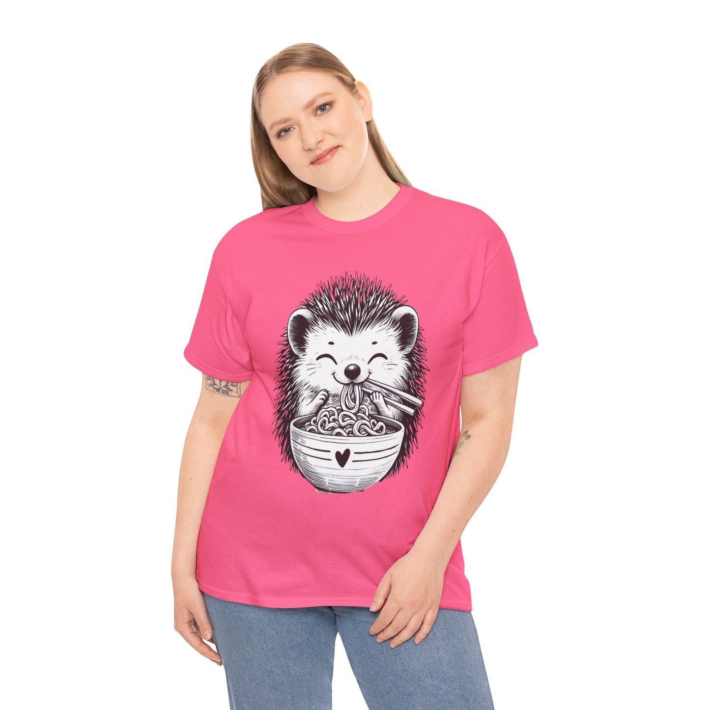 Noodle Hedgehog Shirt, Ramen HedgehogT-Shirt, Foodie Lover Shirts, Black Hedgehog Noodle T-Shirts, Retro HedgehogTees, Hedgehog Lover Sweatshirts, Black Hedgehog Tee Cute Hedgehog Noodle Unisex Heavy Cotton Tee - Perfect for Animal Lovers
