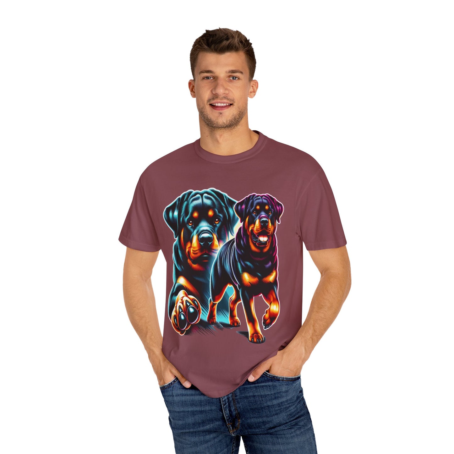 Vibrant Rottweiler Duo Unisex T-Shirt . Rottweiler Lover 3D T-Shirt – Mother’s Day Gift | All Over Print, Best Price