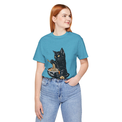 Noodle Cat Shirt, Ramen Cat T-Shirt, Foodie Lover Shirts, Black Cat Noodle T-Shirts, Retro Cat Tees, Cat Lover Sweatshirts, Black Cat Tee