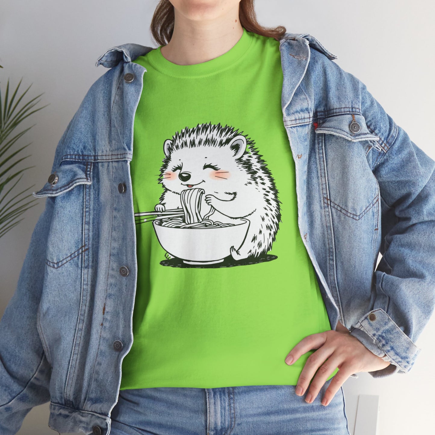 Noodle Hedgehog Shirt, Ramen HedgehogT-Shirt, Foodie Lover Shirts, Black Hedgehog Noodle T-Shirts, Retro HedgehogTees, Hedgehog Lover Sweatshirts, Black Hedgehog Tee Cute Hedgehog Eating Noodles Unisex Heavy Cotton Tee