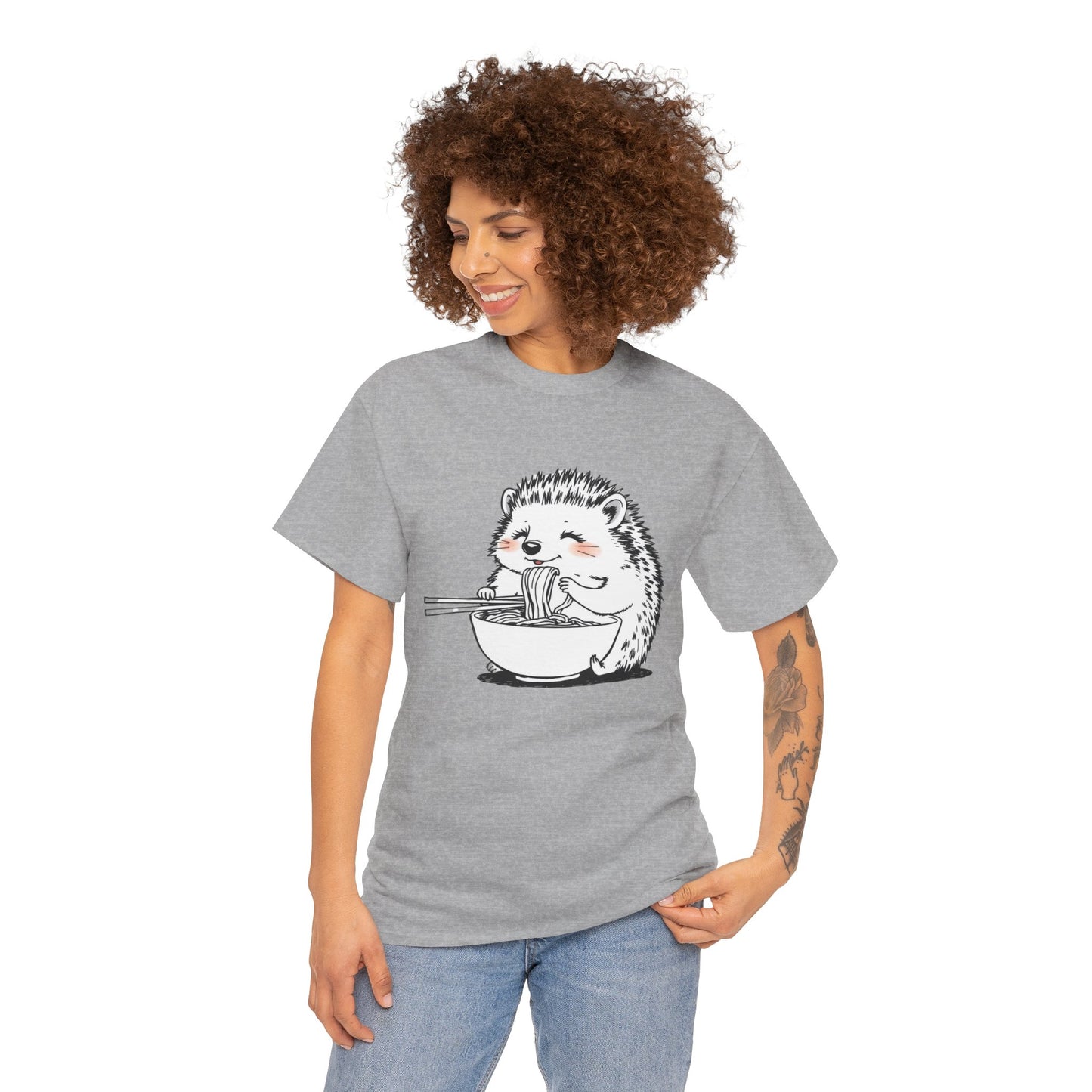Noodle Hedgehog Shirt, Ramen HedgehogT-Shirt, Foodie Lover Shirts, Black Hedgehog Noodle T-Shirts, Retro HedgehogTees, Hedgehog Lover Sweatshirts, Black Hedgehog Tee Cute Hedgehog Eating Noodles Unisex Heavy Cotton Tee