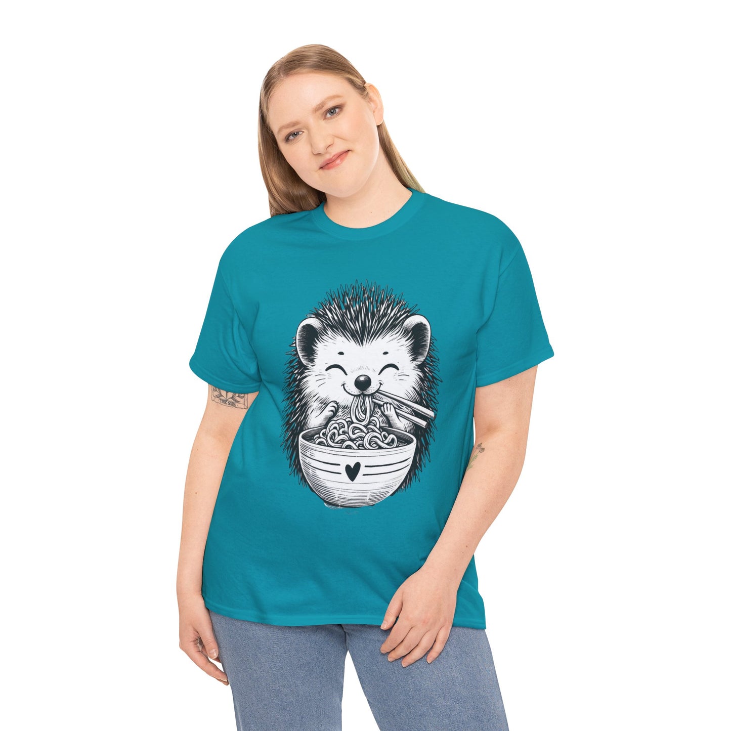 Noodle Hedgehog Shirt, Ramen HedgehogT-Shirt, Foodie Lover Shirts, Black Hedgehog Noodle T-Shirts, Retro HedgehogTees, Hedgehog Lover Sweatshirts, Black Hedgehog Tee Cute Hedgehog Noodle Unisex Heavy Cotton Tee - Perfect for Animal Lovers