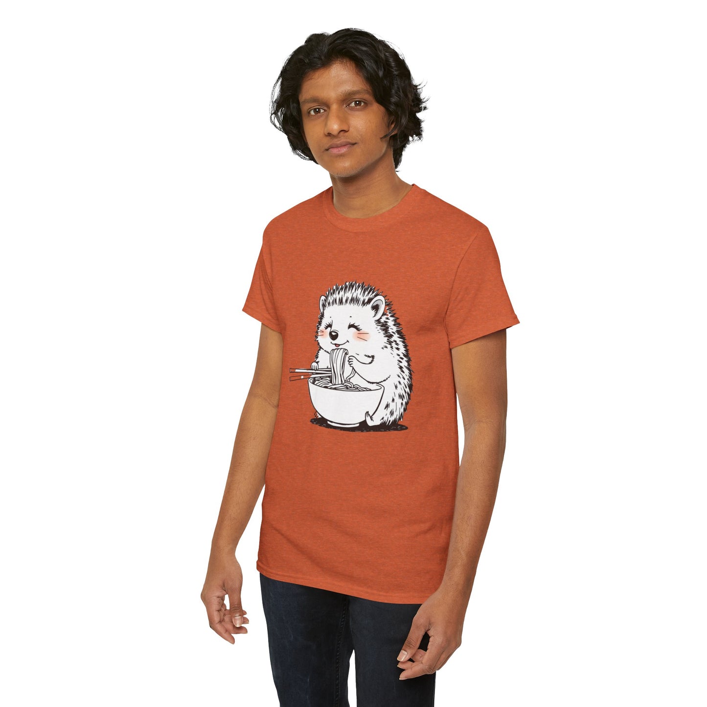 Noodle Hedgehog Shirt, Ramen HedgehogT-Shirt, Foodie Lover Shirts, Black Hedgehog Noodle T-Shirts, Retro HedgehogTees, Hedgehog Lover Sweatshirts, Black Hedgehog Tee Cute Hedgehog Eating Noodles Unisex Heavy Cotton Tee