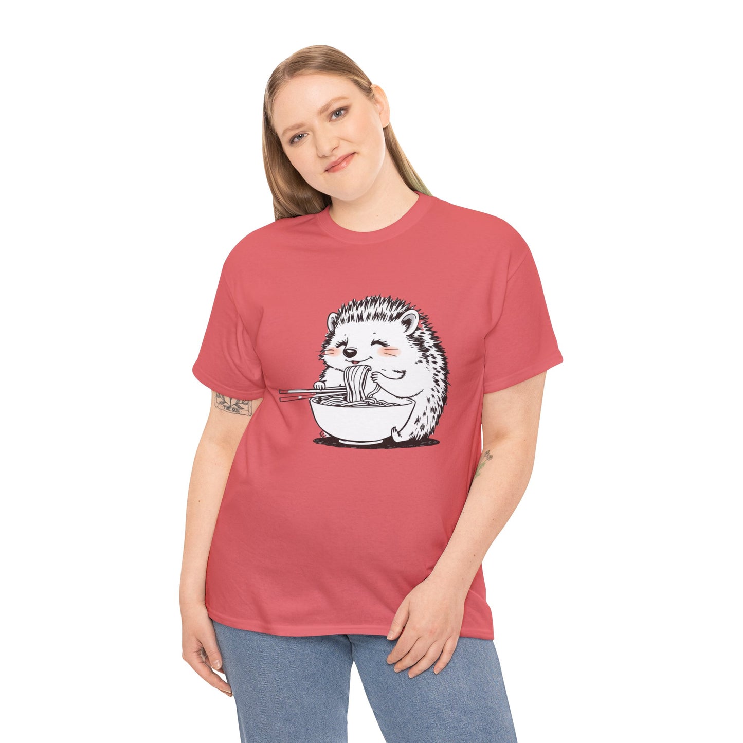 Noodle Hedgehog Shirt, Ramen HedgehogT-Shirt, Foodie Lover Shirts, Black Hedgehog Noodle T-Shirts, Retro HedgehogTees, Hedgehog Lover Sweatshirts, Black Hedgehog Tee Cute Hedgehog Eating Noodles Unisex Heavy Cotton Tee