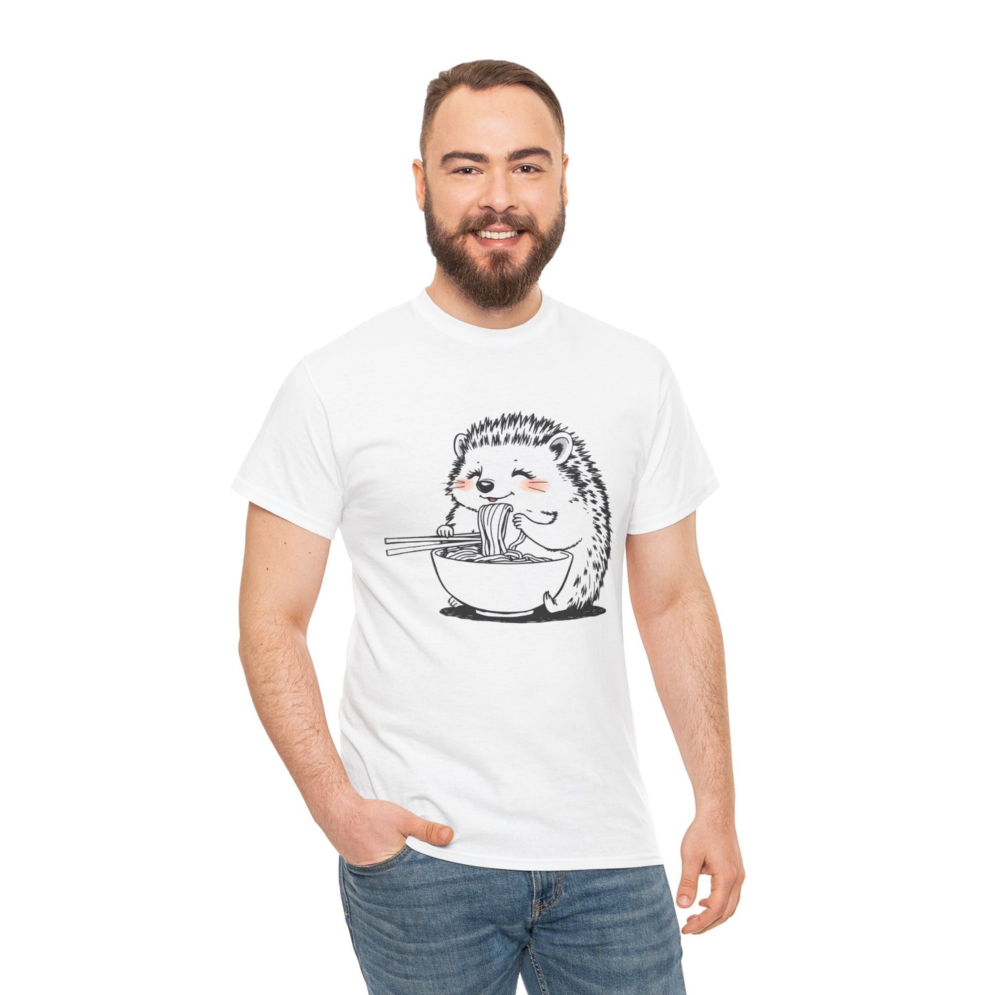 Noodle Hedgehog Shirt, Ramen HedgehogT-Shirt, Foodie Lover Shirts, Black Hedgehog Noodle T-Shirts, Retro HedgehogTees, Hedgehog Lover Sweatshirts, Black Hedgehog Tee Cute Hedgehog Eating Noodles Unisex Heavy Cotton Tee