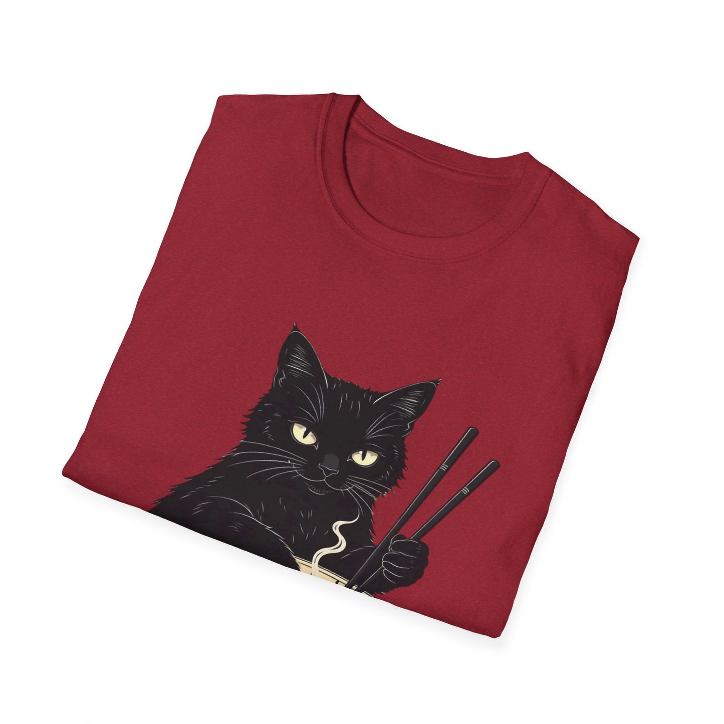 Noodle Cat Shirt, Ramen Cat T-Shirt, Foodie Lover Shirts, Black Cat Noodle T-Shirts, Retro Cat Tees, Cat Lover Sweatshirts, Black Cat Tee Funny Black Cat Ramen Unisex Softstyle T-Shirt