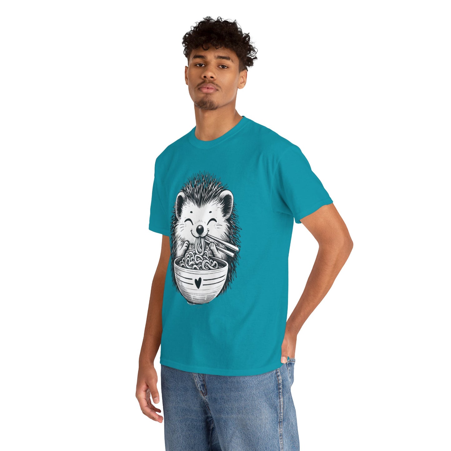 Noodle Hedgehog Shirt, Ramen HedgehogT-Shirt, Foodie Lover Shirts, Black Hedgehog Noodle T-Shirts, Retro HedgehogTees, Hedgehog Lover Sweatshirts, Black Hedgehog Tee Cute Hedgehog Noodle Unisex Heavy Cotton Tee - Perfect for Animal Lovers