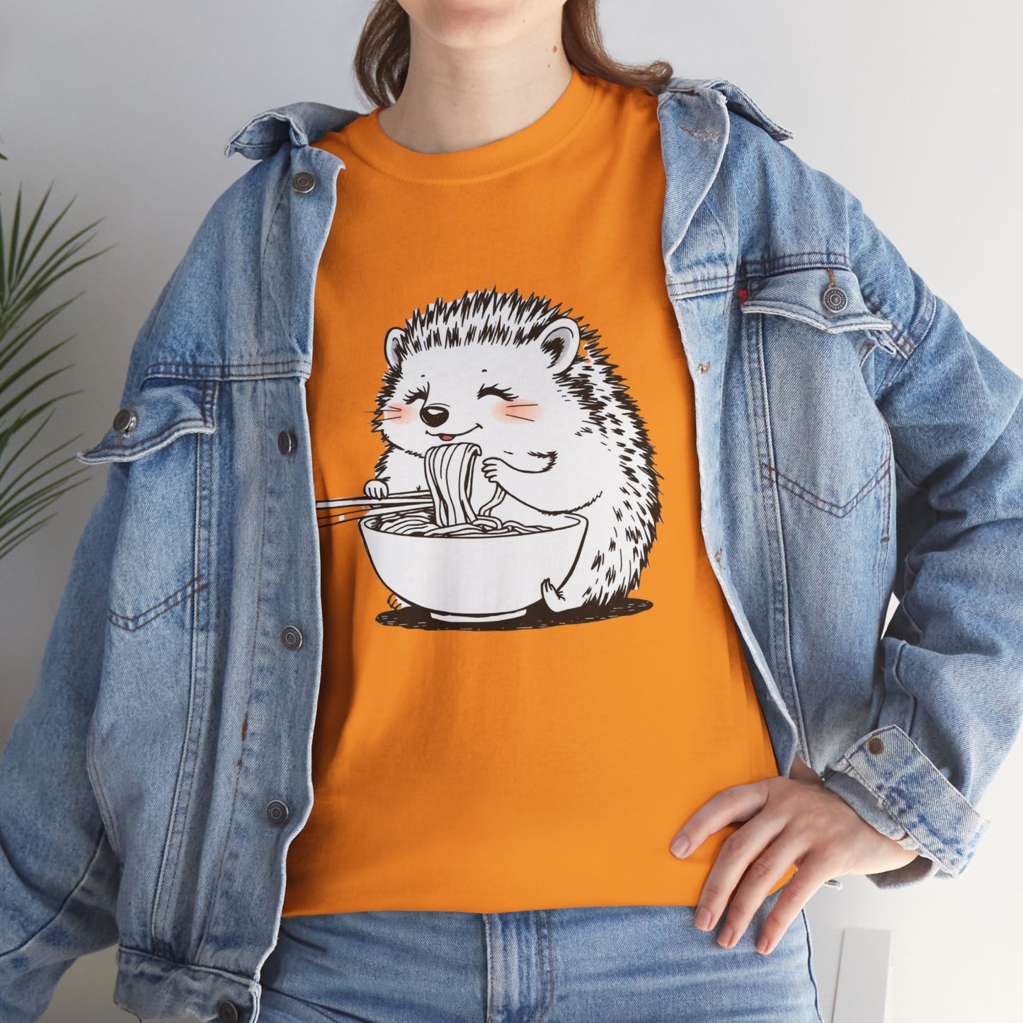 Noodle Hedgehog Shirt, Ramen HedgehogT-Shirt, Foodie Lover Shirts, Black Hedgehog Noodle T-Shirts, Retro HedgehogTees, Hedgehog Lover Sweatshirts, Black Hedgehog Tee Cute Hedgehog Eating Noodles Unisex Heavy Cotton Tee