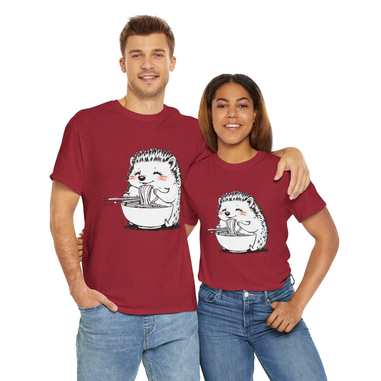 Noodle Hedgehog Shirt, Ramen HedgehogT-Shirt, Foodie Lover Shirts, Black Hedgehog Noodle T-Shirts, Retro HedgehogTees, Hedgehog Lover Sweatshirts, Black Hedgehog Tee Cute Hedgehog Eating Noodles Unisex Heavy Cotton Tee