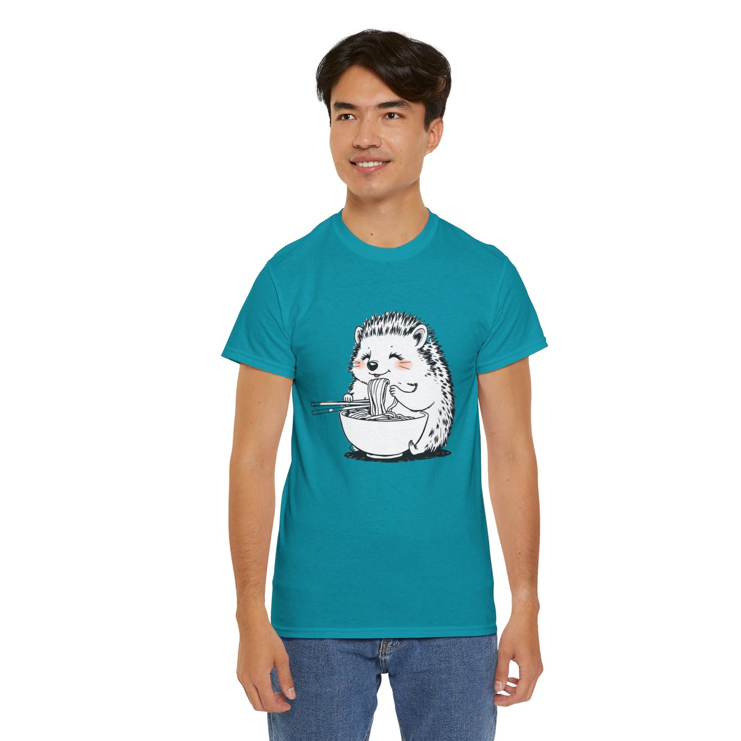 Noodle Hedgehog Shirt, Ramen HedgehogT-Shirt, Foodie Lover Shirts, Black Hedgehog Noodle T-Shirts, Retro HedgehogTees, Hedgehog Lover Sweatshirts, Black Hedgehog Tee Cute Hedgehog Eating Noodles Unisex Heavy Cotton Tee