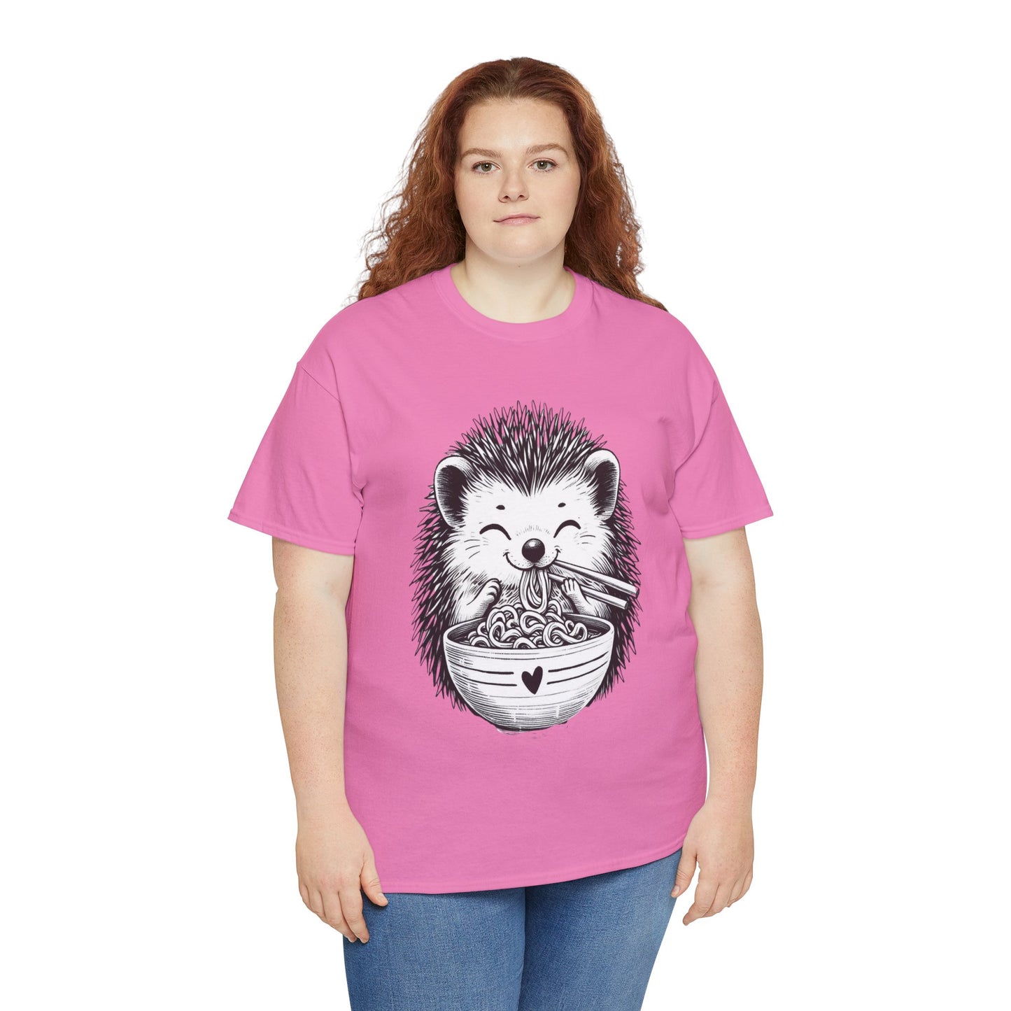 Noodle Hedgehog Shirt, Ramen HedgehogT-Shirt, Foodie Lover Shirts, Black Hedgehog Noodle T-Shirts, Retro HedgehogTees, Hedgehog Lover Sweatshirts, Black Hedgehog Tee Cute Hedgehog Noodle Unisex Heavy Cotton Tee - Perfect for Animal Lovers