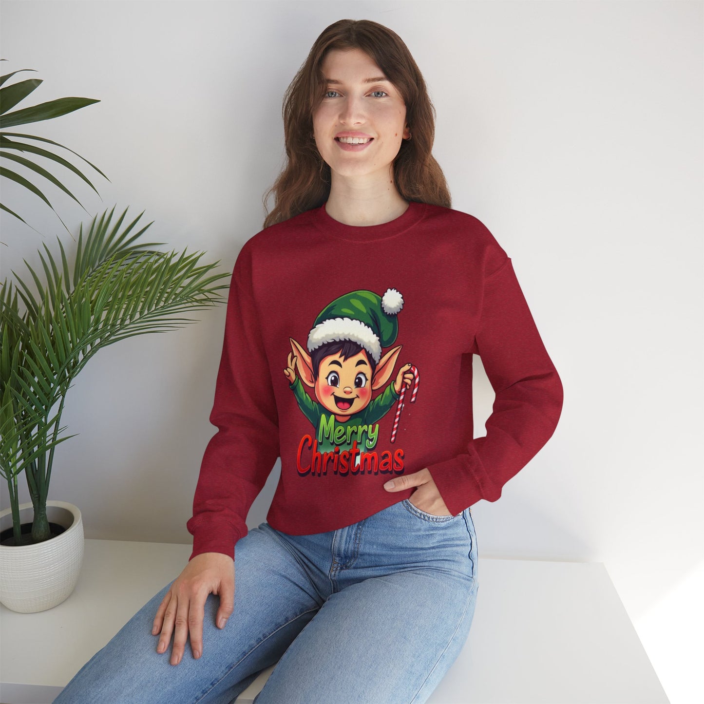 Merry Christmas Elf Crewneck Sweatshirt . Adorable Christmas Elf 3D T-Shirt – Festive Holiday Gift | Merry Christmas All Over Print