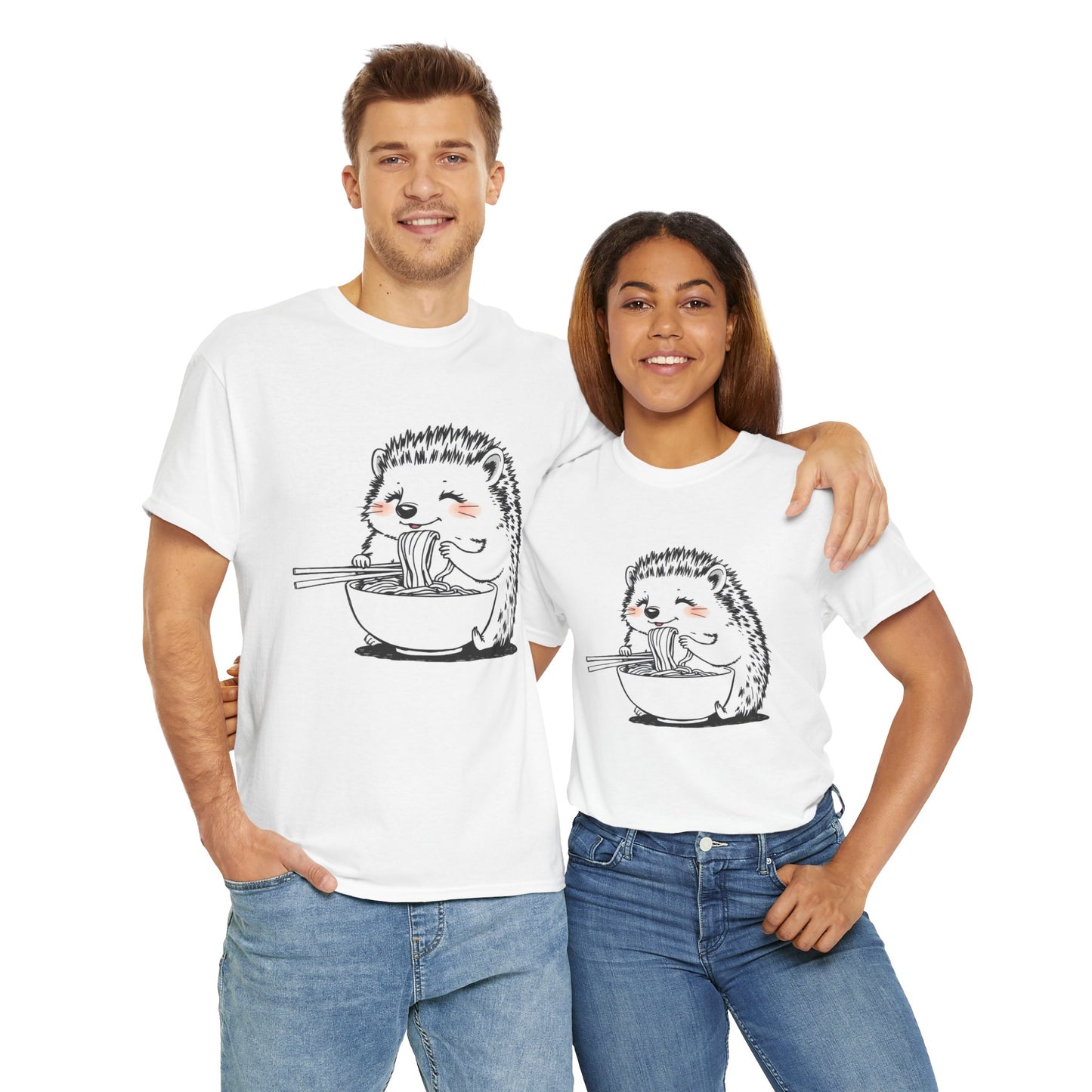 Noodle Hedgehog Shirt, Ramen HedgehogT-Shirt, Foodie Lover Shirts, Black Hedgehog Noodle T-Shirts, Retro HedgehogTees, Hedgehog Lover Sweatshirts, Black Hedgehog Tee Cute Hedgehog Eating Noodles Unisex Heavy Cotton Tee