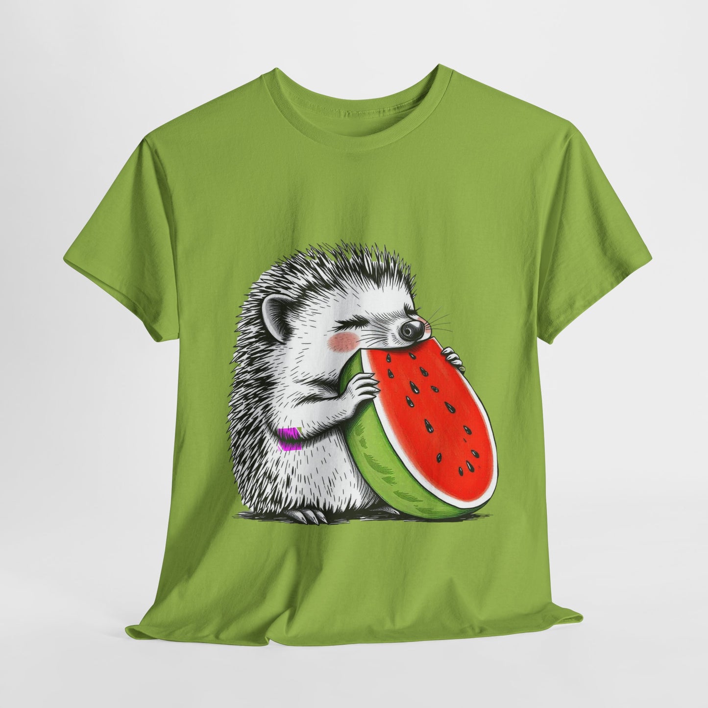 Colorful Hedgehog T-Shirt, Cute Animal Eating Watermelon Tee, Unisex Graphic Shirt, Summer Fashion Top, Casual Wear, Gift Idea