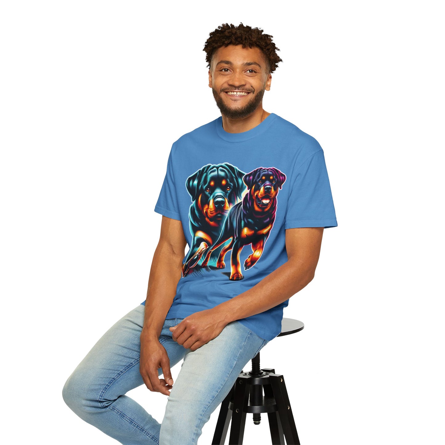 Vibrant Rottweiler Duo Unisex T-Shirt . Rottweiler Lover 3D T-Shirt – Mother’s Day Gift | All Over Print, Best Price