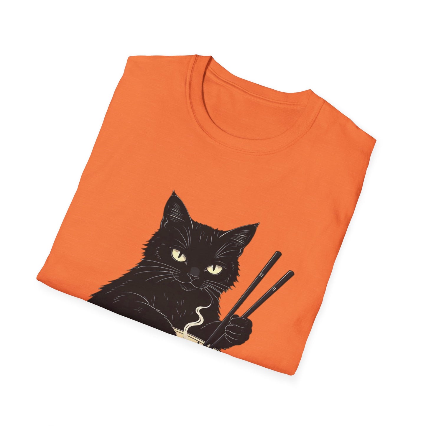Noodle Cat Shirt, Ramen Cat T-Shirt, Foodie Lover Shirts, Black Cat Noodle T-Shirts, Retro Cat Tees, Cat Lover Sweatshirts, Black Cat Tee Funny Black Cat Ramen Unisex Softstyle T-Shirt