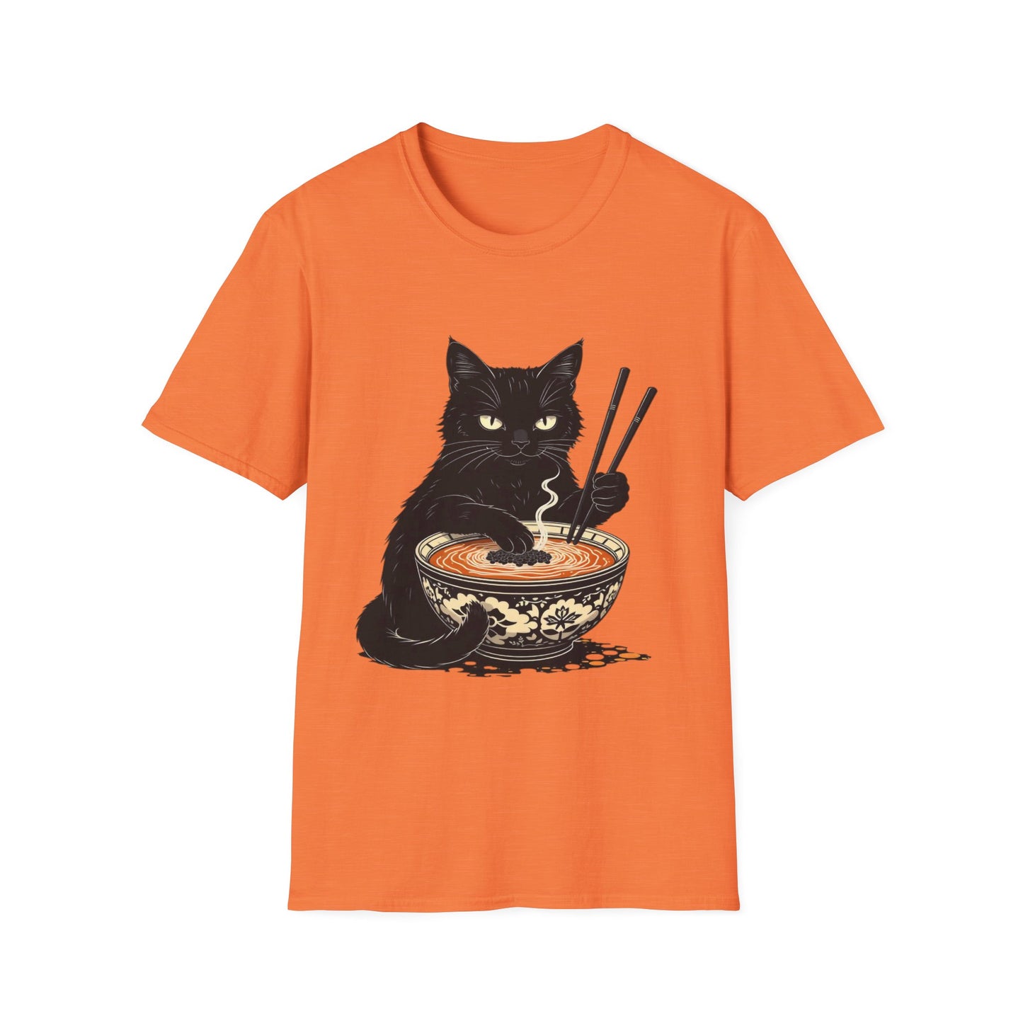 Noodle Cat Shirt, Ramen Cat T-Shirt, Foodie Lover Shirts, Black Cat Noodle T-Shirts, Retro Cat Tees, Cat Lover Sweatshirts, Black Cat Tee Funny Black Cat Ramen Unisex Softstyle T-Shirt