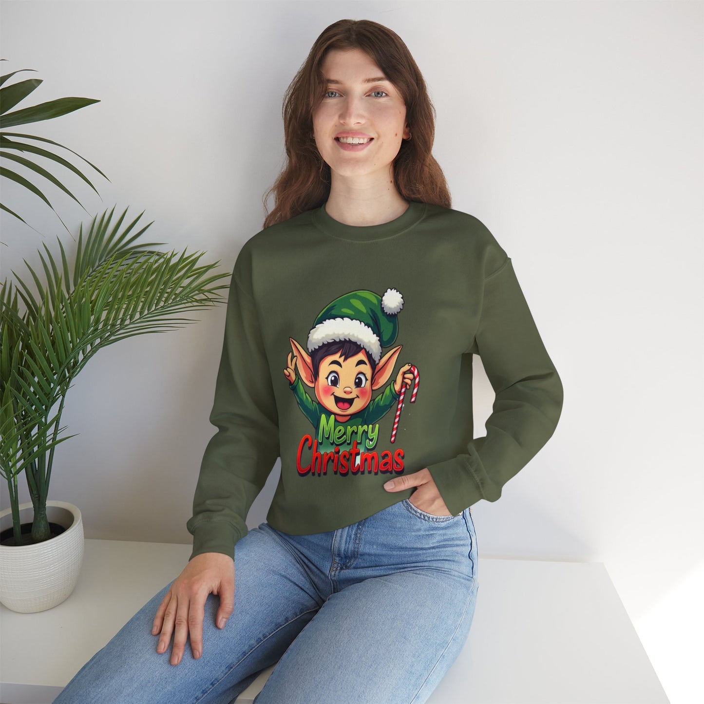 Merry Christmas Elf Crewneck Sweatshirt . Adorable Christmas Elf 3D T-Shirt – Festive Holiday Gift | Merry Christmas All Over Print
