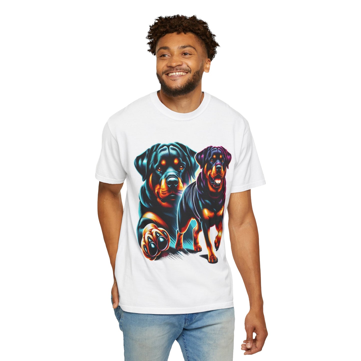 Vibrant Rottweiler Duo Unisex T-Shirt . Rottweiler Lover 3D T-Shirt – Mother’s Day Gift | All Over Print, Best Price